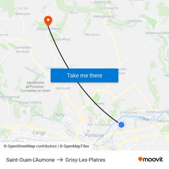 Saint-Ouen-L'Aumone to Grisy-Les-Platres map