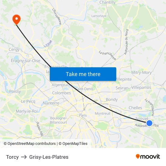 Torcy to Grisy-Les-Platres map