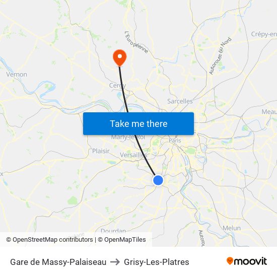 Gare de Massy-Palaiseau to Grisy-Les-Platres map