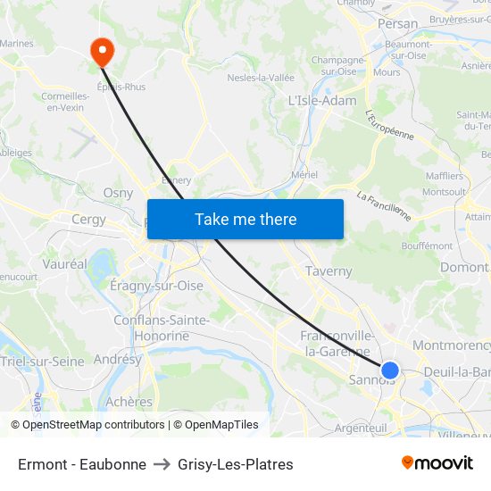 Ermont - Eaubonne to Grisy-Les-Platres map