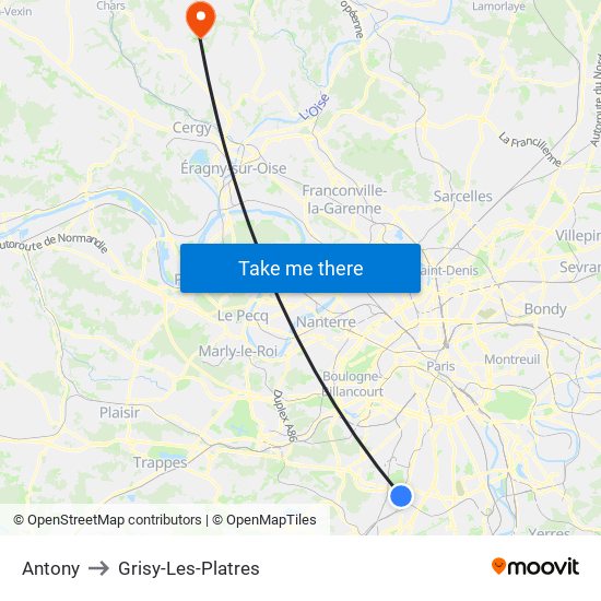 Antony to Grisy-Les-Platres map