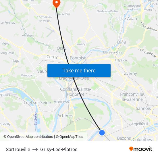 Sartrouville to Grisy-Les-Platres map