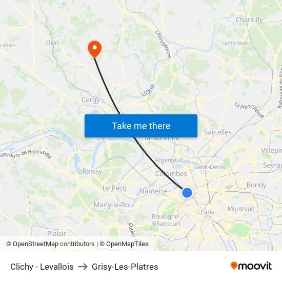 Clichy - Levallois to Grisy-Les-Platres map