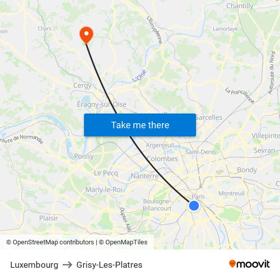 Luxembourg to Grisy-Les-Platres map