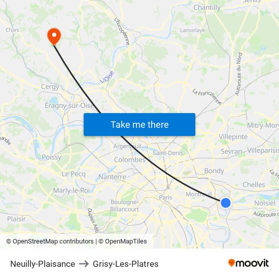 Neuilly-Plaisance to Grisy-Les-Platres map
