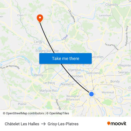 Châtelet Les Halles to Grisy-Les-Platres map