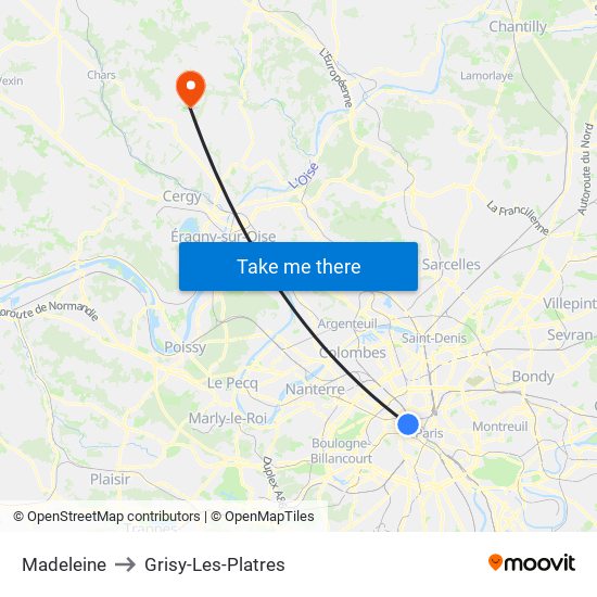 Madeleine to Grisy-Les-Platres map