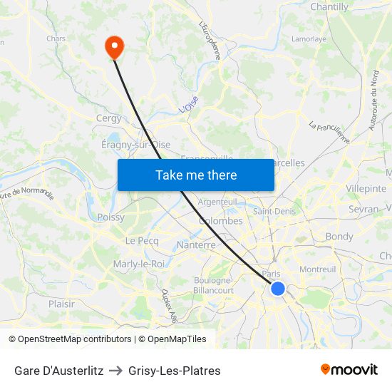 Gare D'Austerlitz to Grisy-Les-Platres map