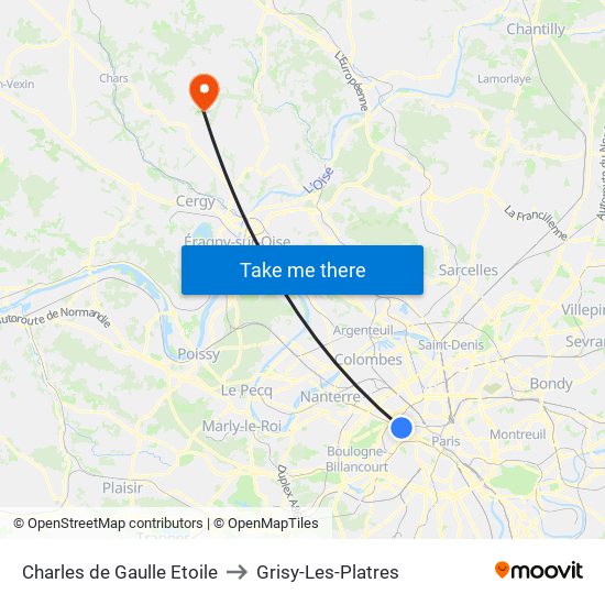 Charles de Gaulle Etoile to Grisy-Les-Platres map