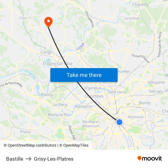 Bastille to Grisy-Les-Platres map