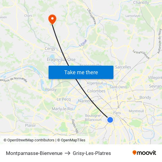 Montparnasse-Bienvenue to Grisy-Les-Platres map