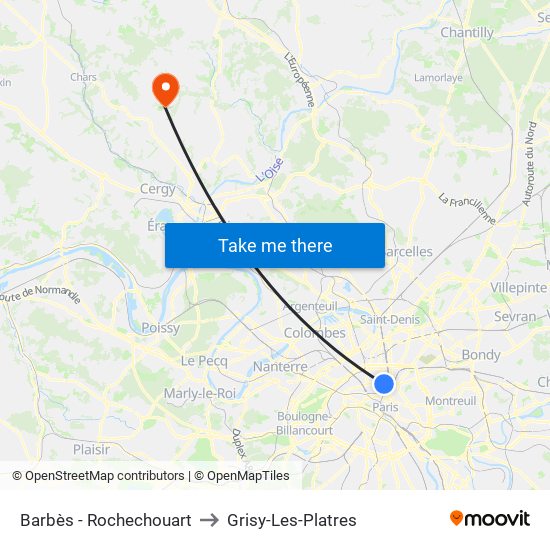 Barbès - Rochechouart to Grisy-Les-Platres map