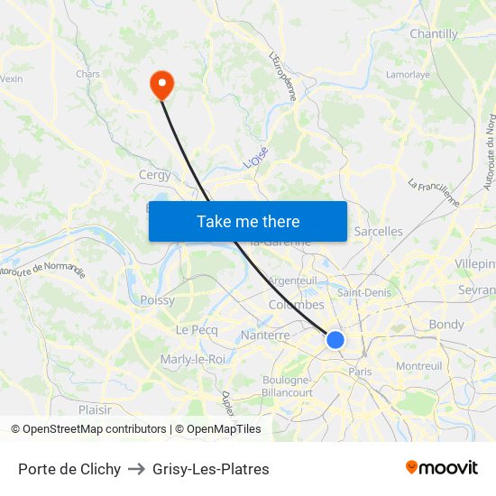 Porte de Clichy to Grisy-Les-Platres map