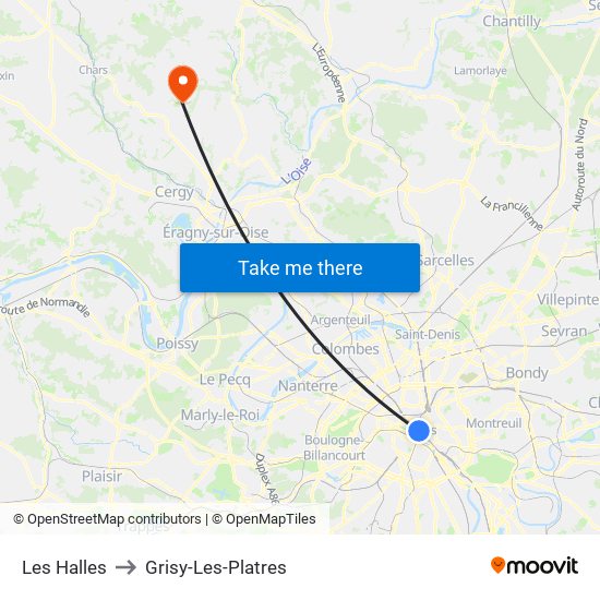 Les Halles to Grisy-Les-Platres map