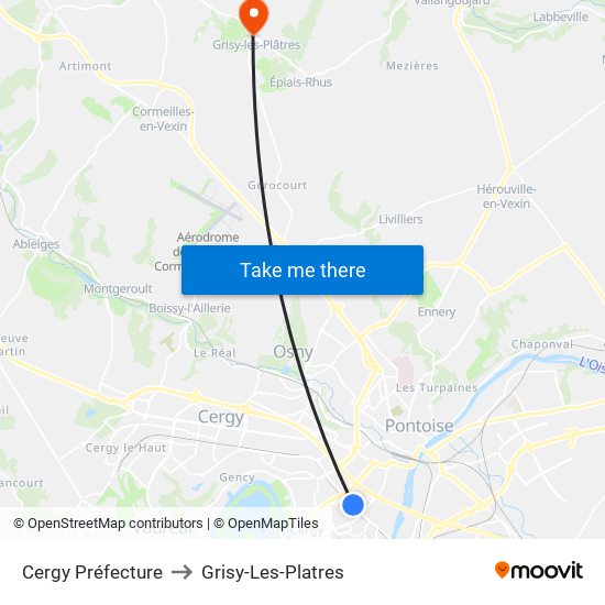 Cergy Préfecture to Grisy-Les-Platres map