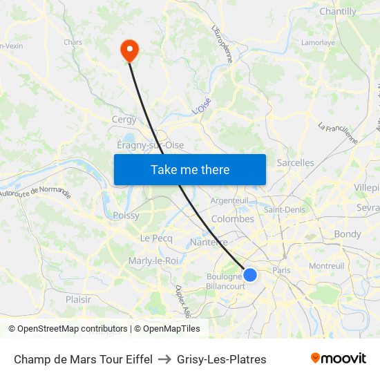 Champ de Mars Tour Eiffel to Grisy-Les-Platres map