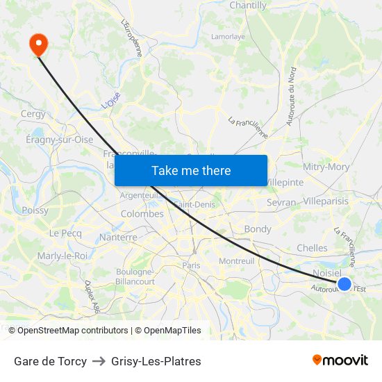 Gare de Torcy to Grisy-Les-Platres map