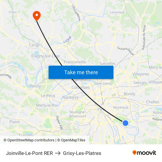 Joinville-Le-Pont RER to Grisy-Les-Platres map