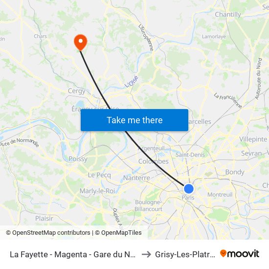 La Fayette - Magenta - Gare du Nord to Grisy-Les-Platres map