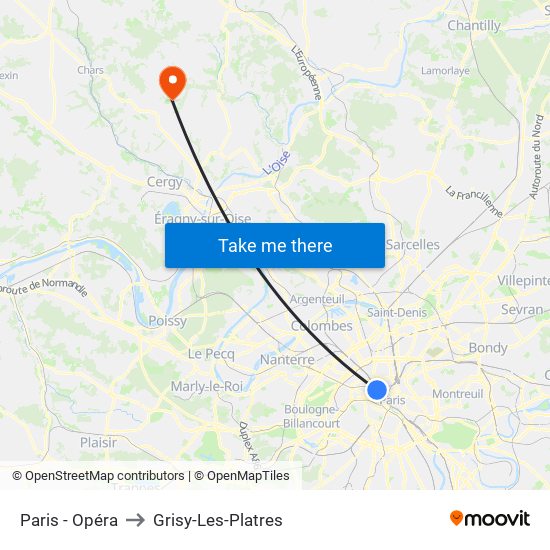 Paris - Opéra to Grisy-Les-Platres map