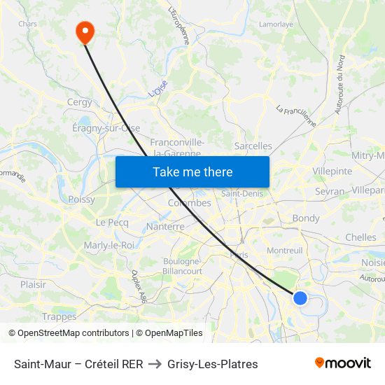 Saint-Maur – Créteil RER to Grisy-Les-Platres map