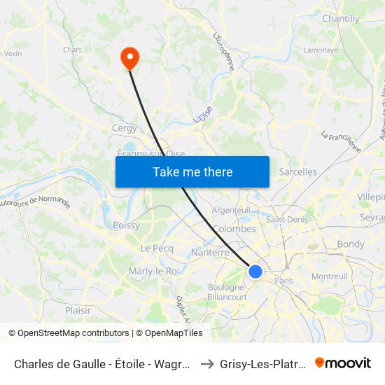 Charles de Gaulle - Étoile - Wagram to Grisy-Les-Platres map