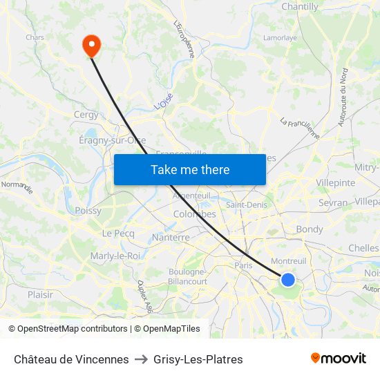 Château de Vincennes to Grisy-Les-Platres map