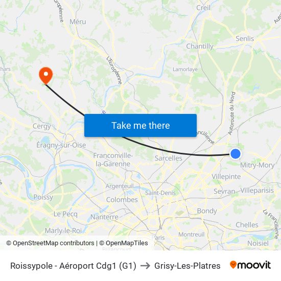 Roissypole - Aéroport Cdg1 (G1) to Grisy-Les-Platres map