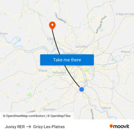 Juvisy RER to Grisy-Les-Platres map