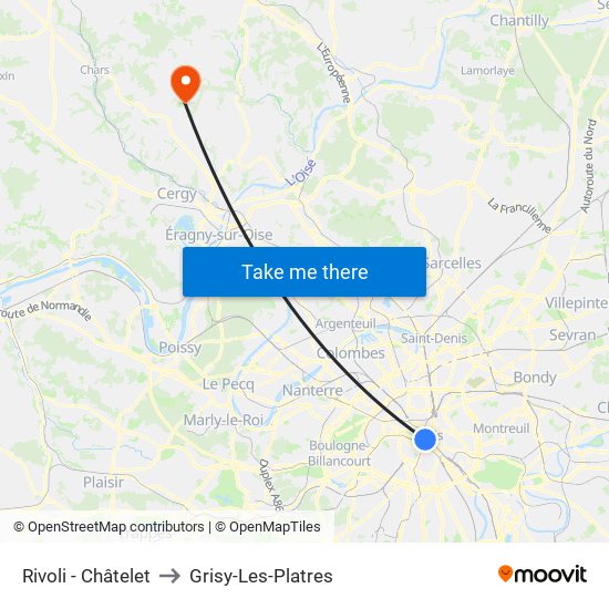 Rivoli - Châtelet to Grisy-Les-Platres map