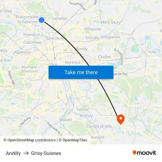Andilly to Grisy-Suisnes map