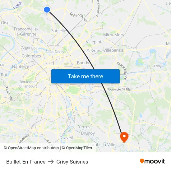 Baillet-En-France to Grisy-Suisnes map