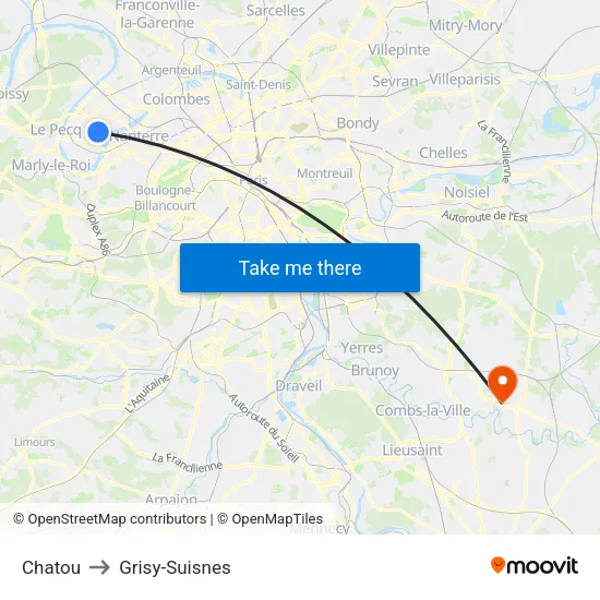 Chatou to Grisy-Suisnes map