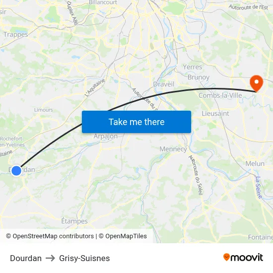 Dourdan to Grisy-Suisnes map