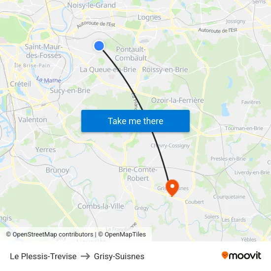 Le Plessis-Trevise to Grisy-Suisnes map