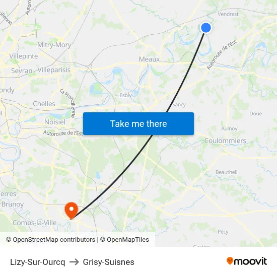 Lizy-Sur-Ourcq to Grisy-Suisnes map