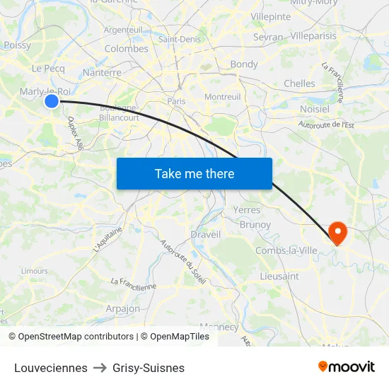 Louveciennes to Grisy-Suisnes map