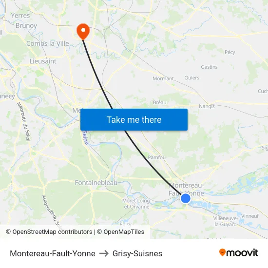 Montereau-Fault-Yonne to Grisy-Suisnes map