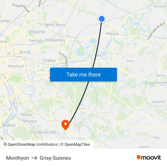 Monthyon to Grisy-Suisnes map