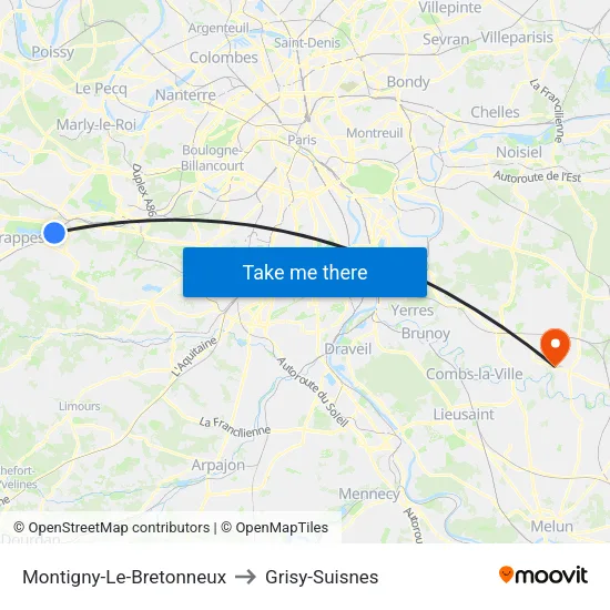 Montigny-Le-Bretonneux to Grisy-Suisnes map