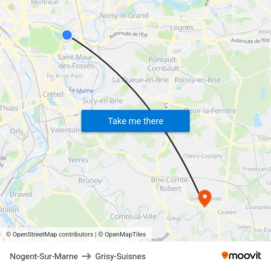 Nogent-Sur-Marne to Grisy-Suisnes map