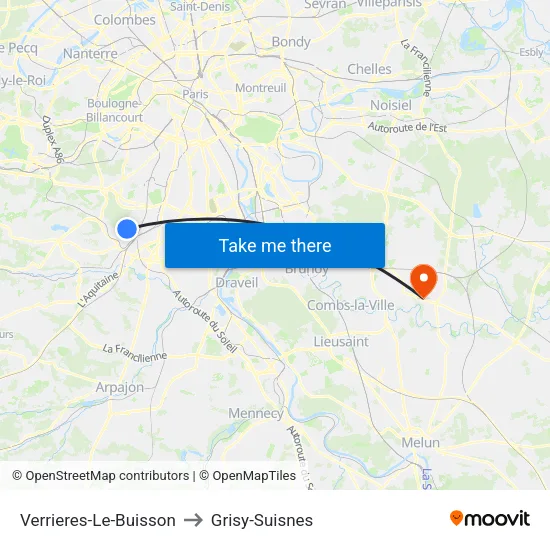 Verrieres-Le-Buisson to Grisy-Suisnes map