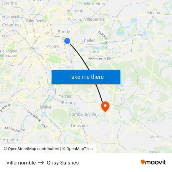 Villemomble to Grisy-Suisnes map