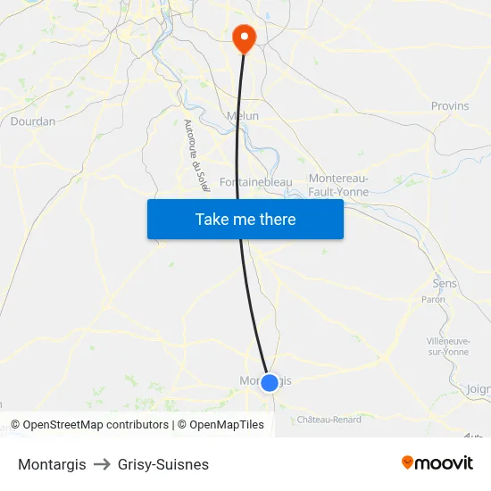Montargis to Grisy-Suisnes map