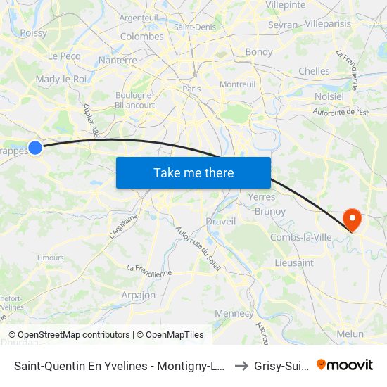 Saint-Quentin En Yvelines - Montigny-Le-Bretonneux to Grisy-Suisnes map