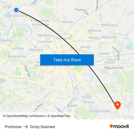 Pontoise to Grisy-Suisnes map