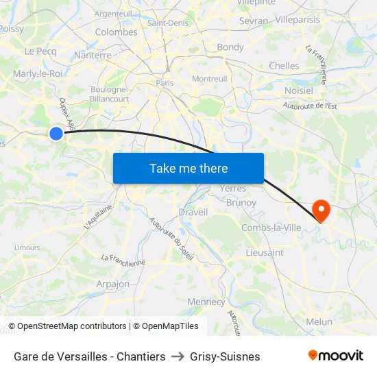 Gare de Versailles - Chantiers to Grisy-Suisnes map
