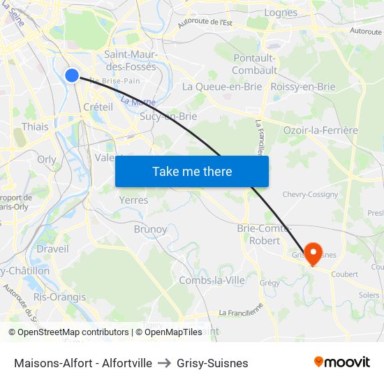 Maisons-Alfort - Alfortville to Grisy-Suisnes map