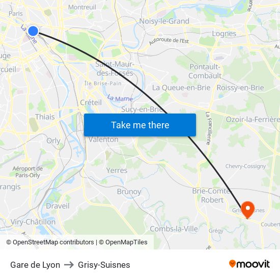 Gare de Lyon to Grisy-Suisnes map