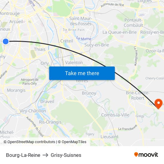 Bourg-La-Reine to Grisy-Suisnes map